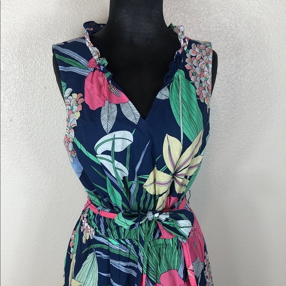 TALBOTS Voile Hibiscus Maxi Dress Cotton Tropical Hawaiian Vacation Size 8 - Picture 15 of 16